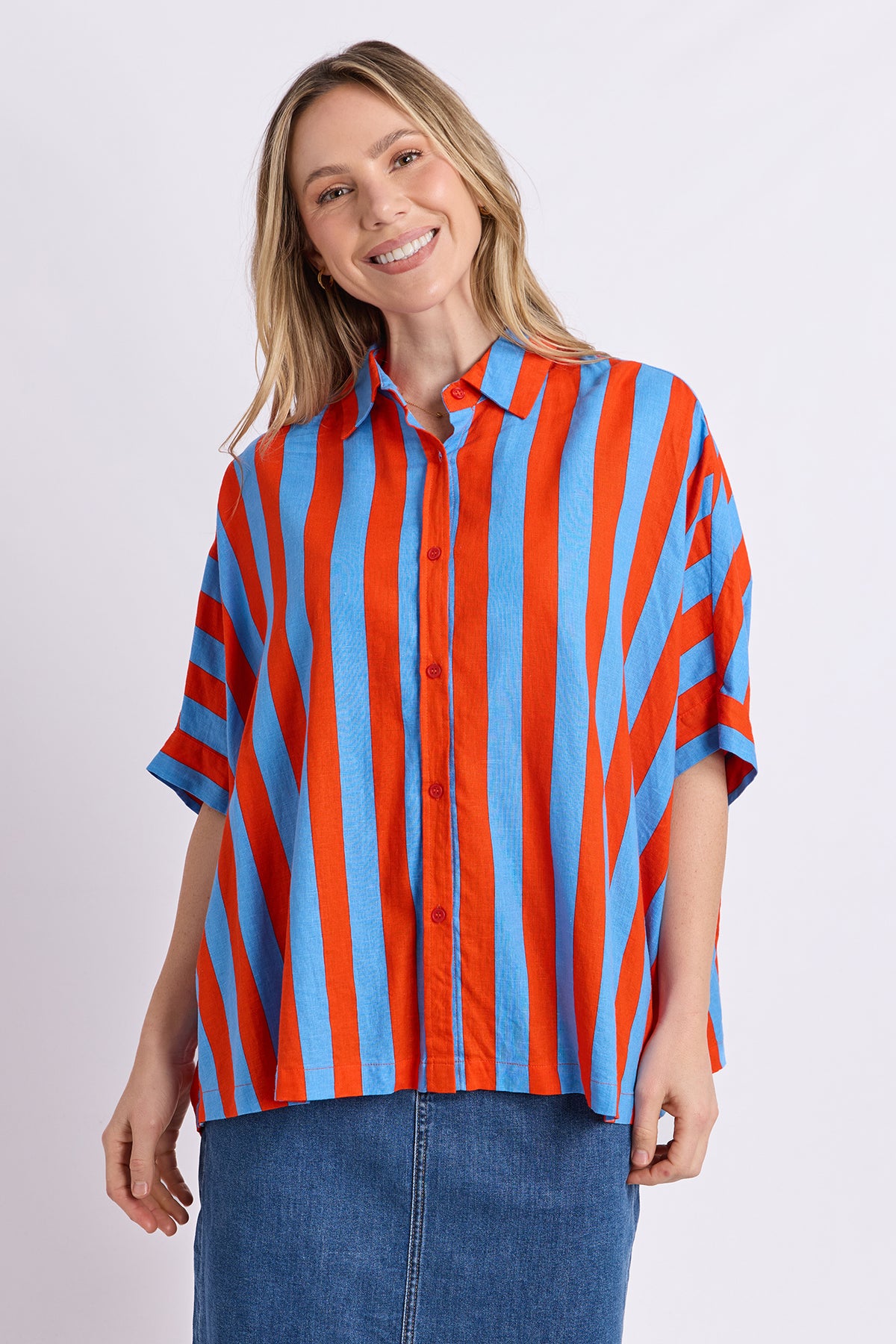 Palermo Stripe Shirt Tangello/Blue Stripe