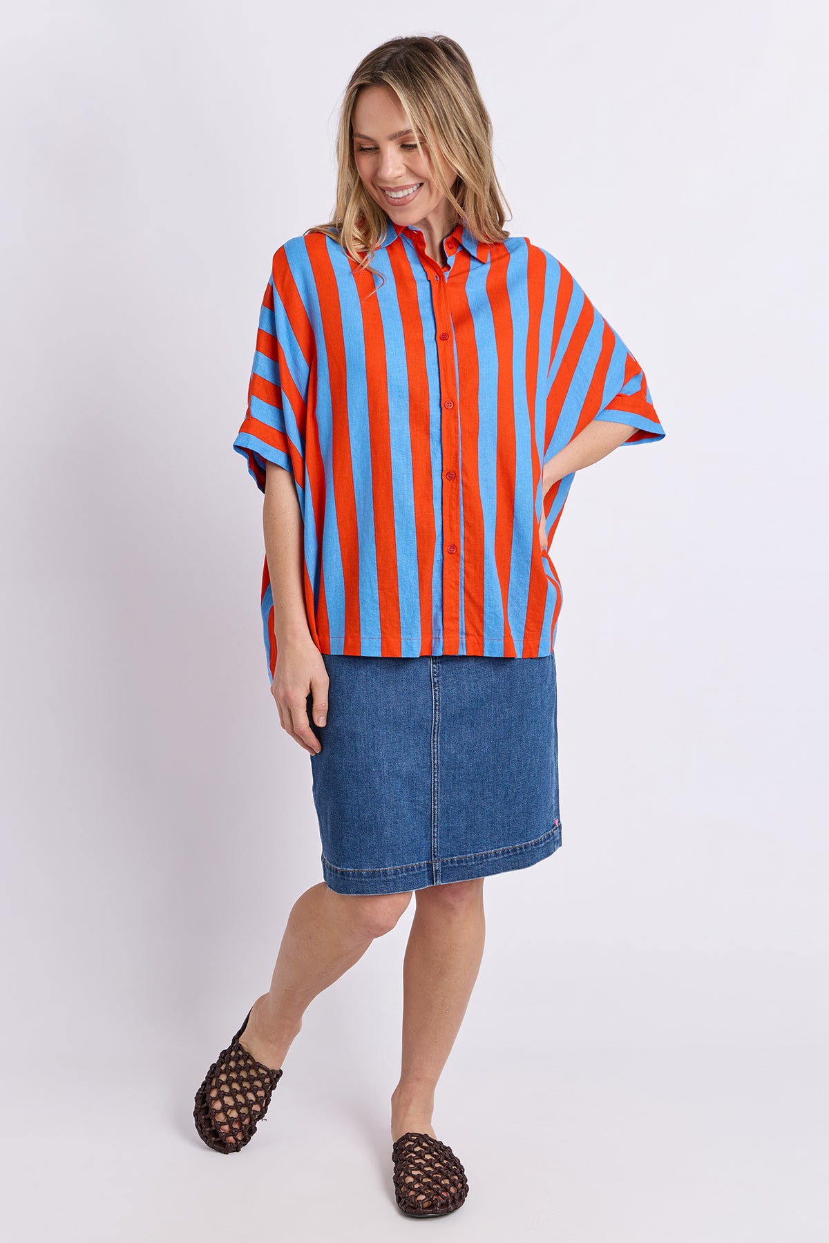 Palermo Stripe Shirt Tangello/Blue Stripe