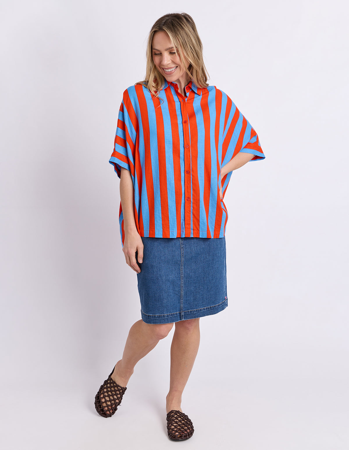 Palermo Stripe Shirt Tangello/Blue Stripe