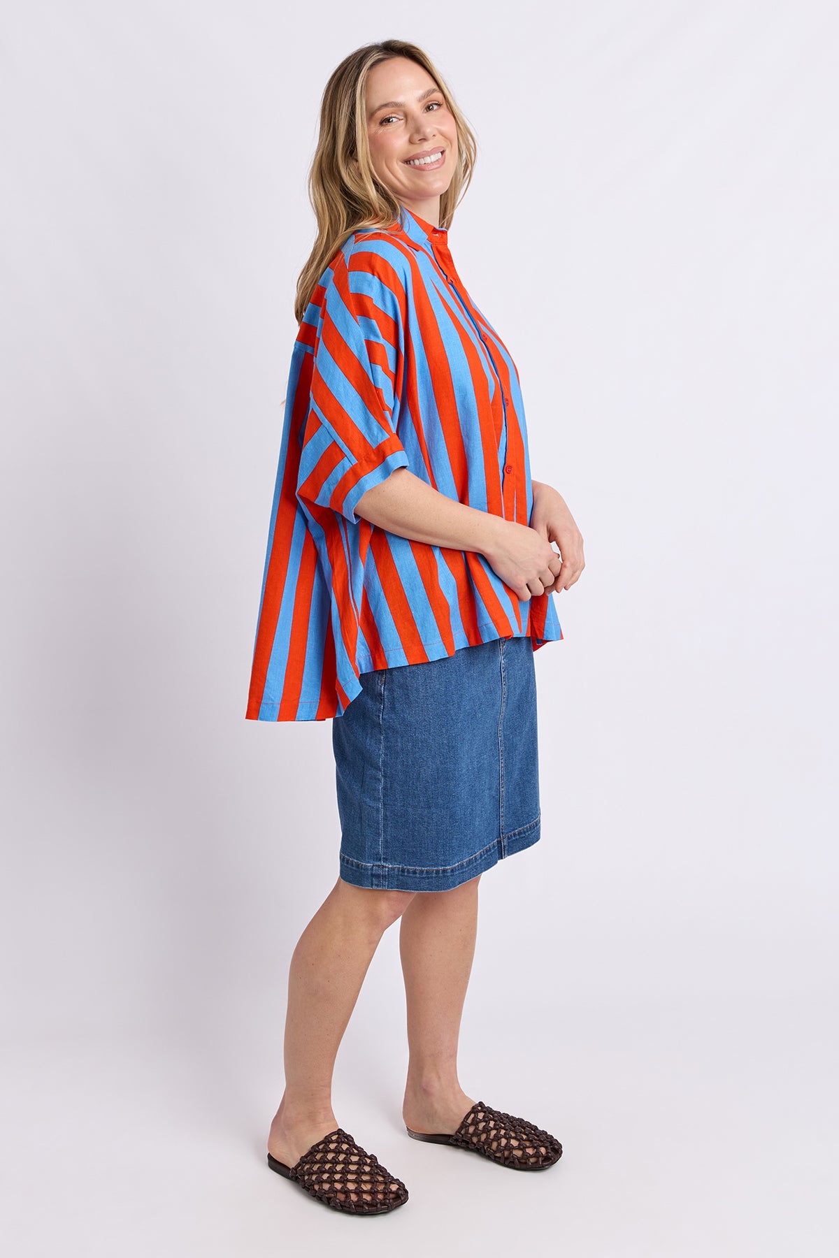 Palermo Stripe Shirt Tangello/Blue Stripe