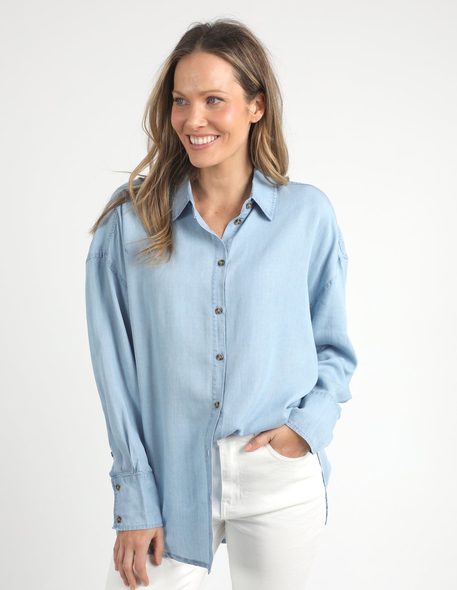 Flinders Long Sleeve Chambray Shirt Blue Wash