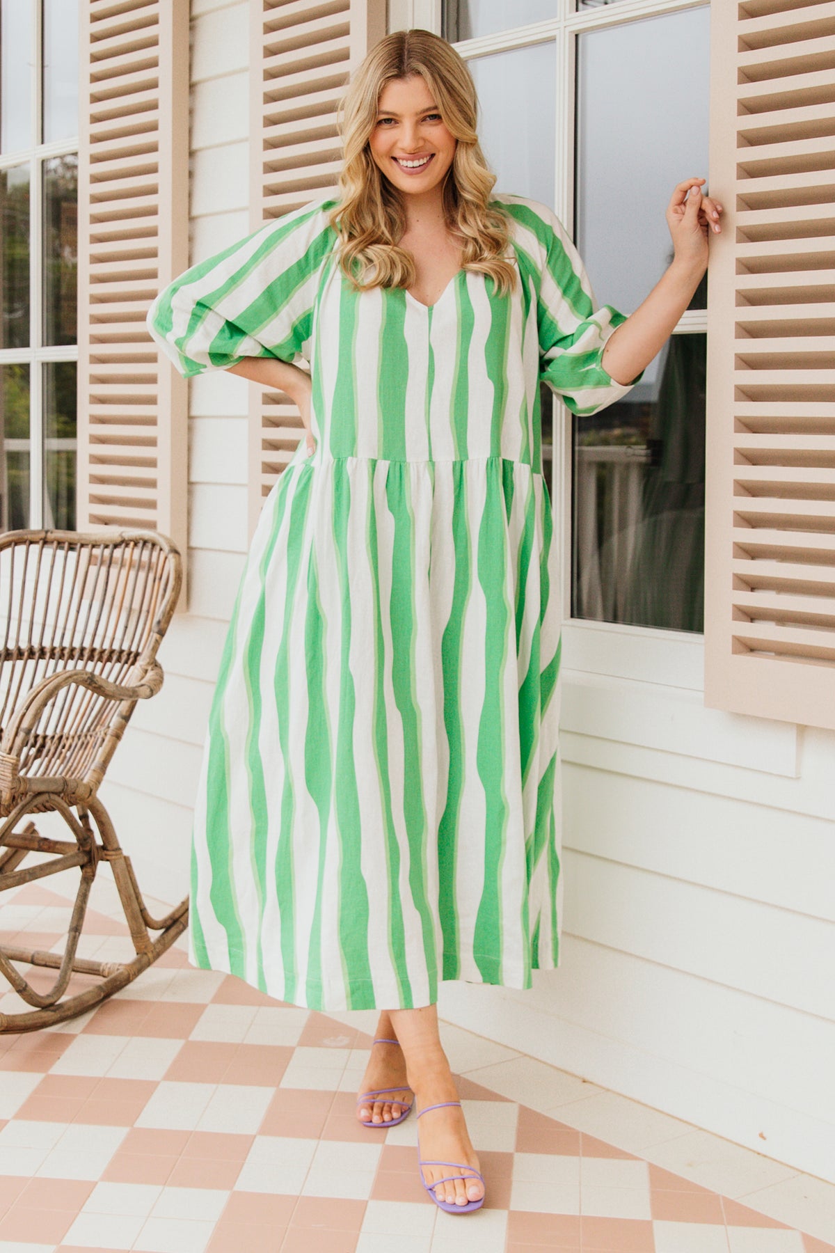 Spritz Dress Greenbriar/White Stripe