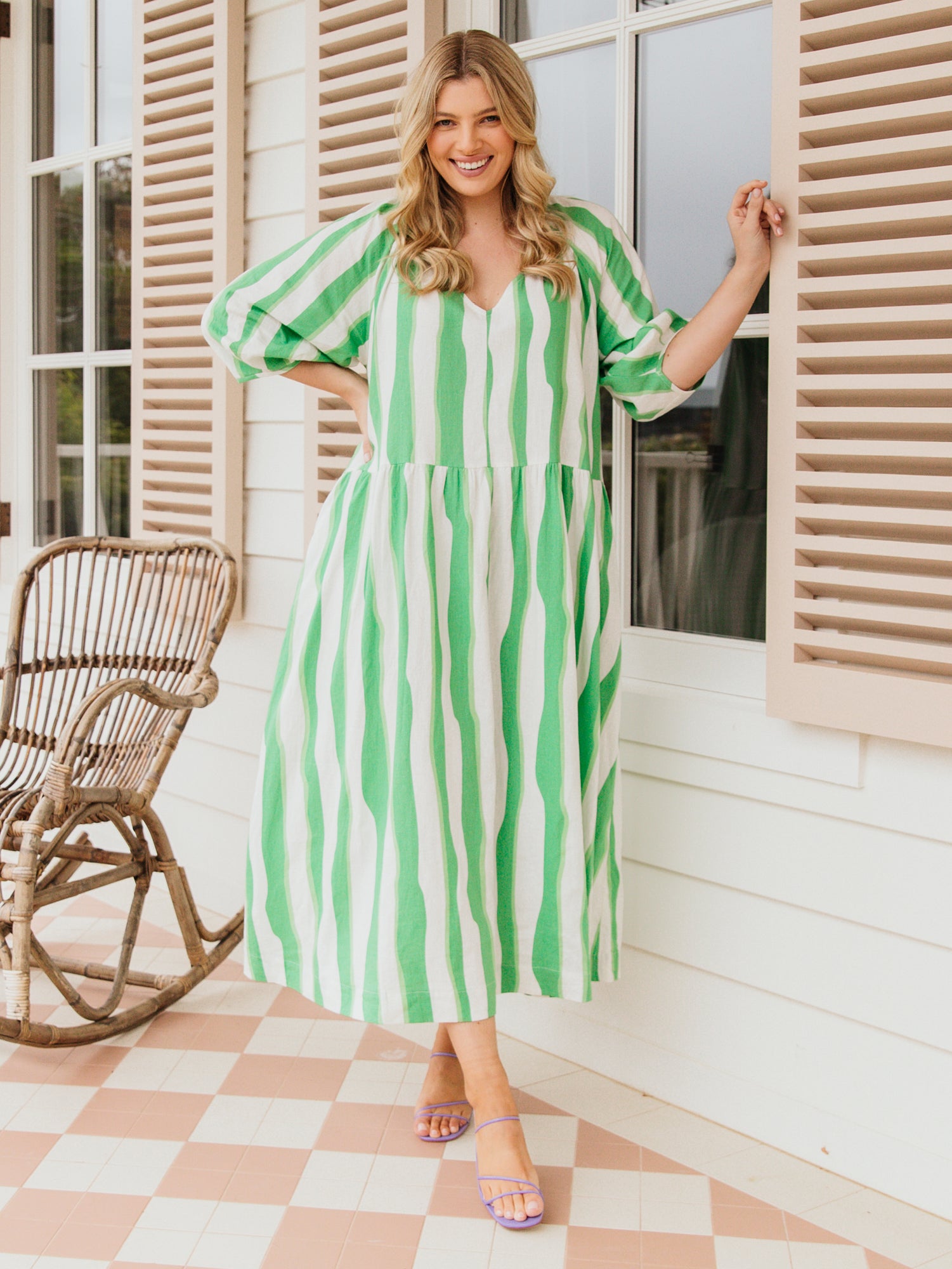 Spritz Dress Greenbriar/White Stripe