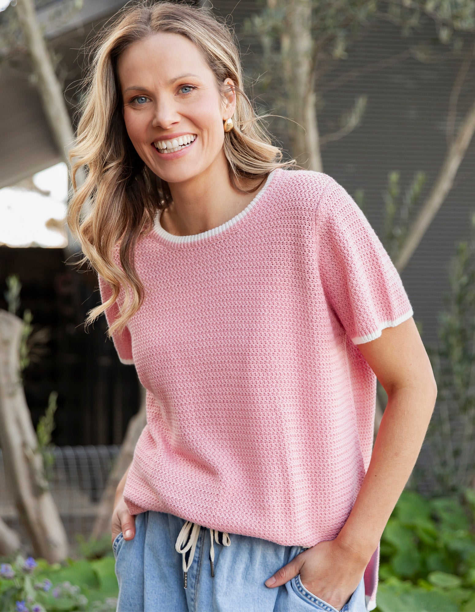 Camellia Short Sleeve Knit Pink Blush