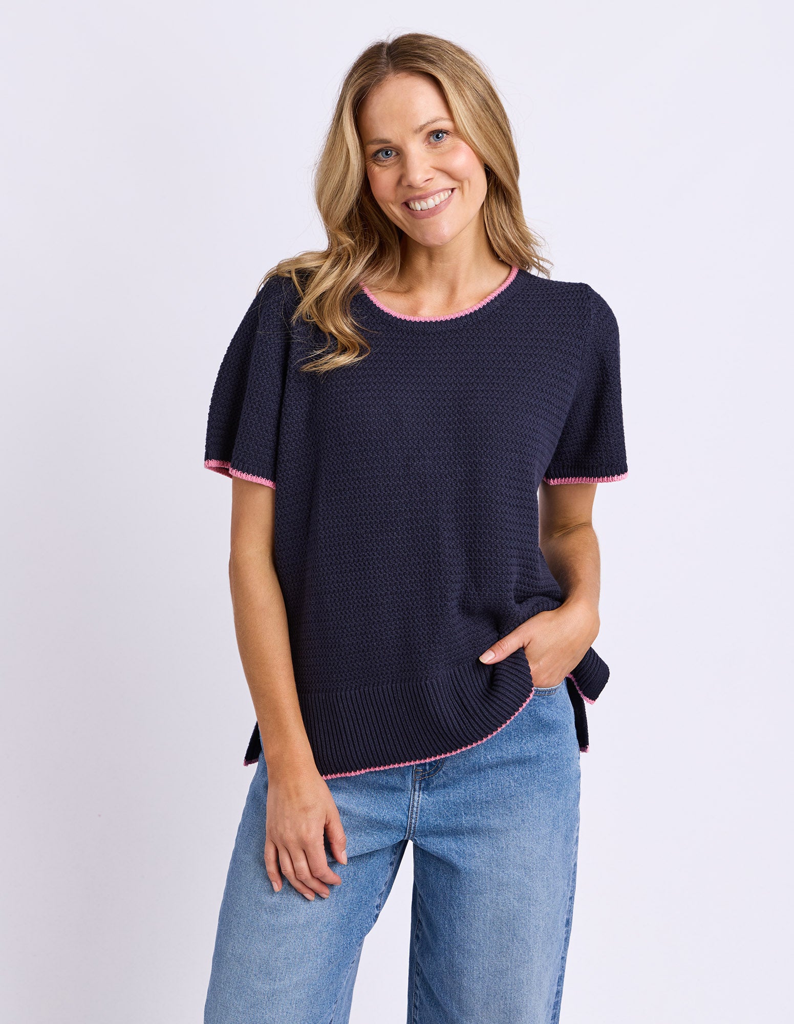 Camellia Short Sleeve Knit Navy