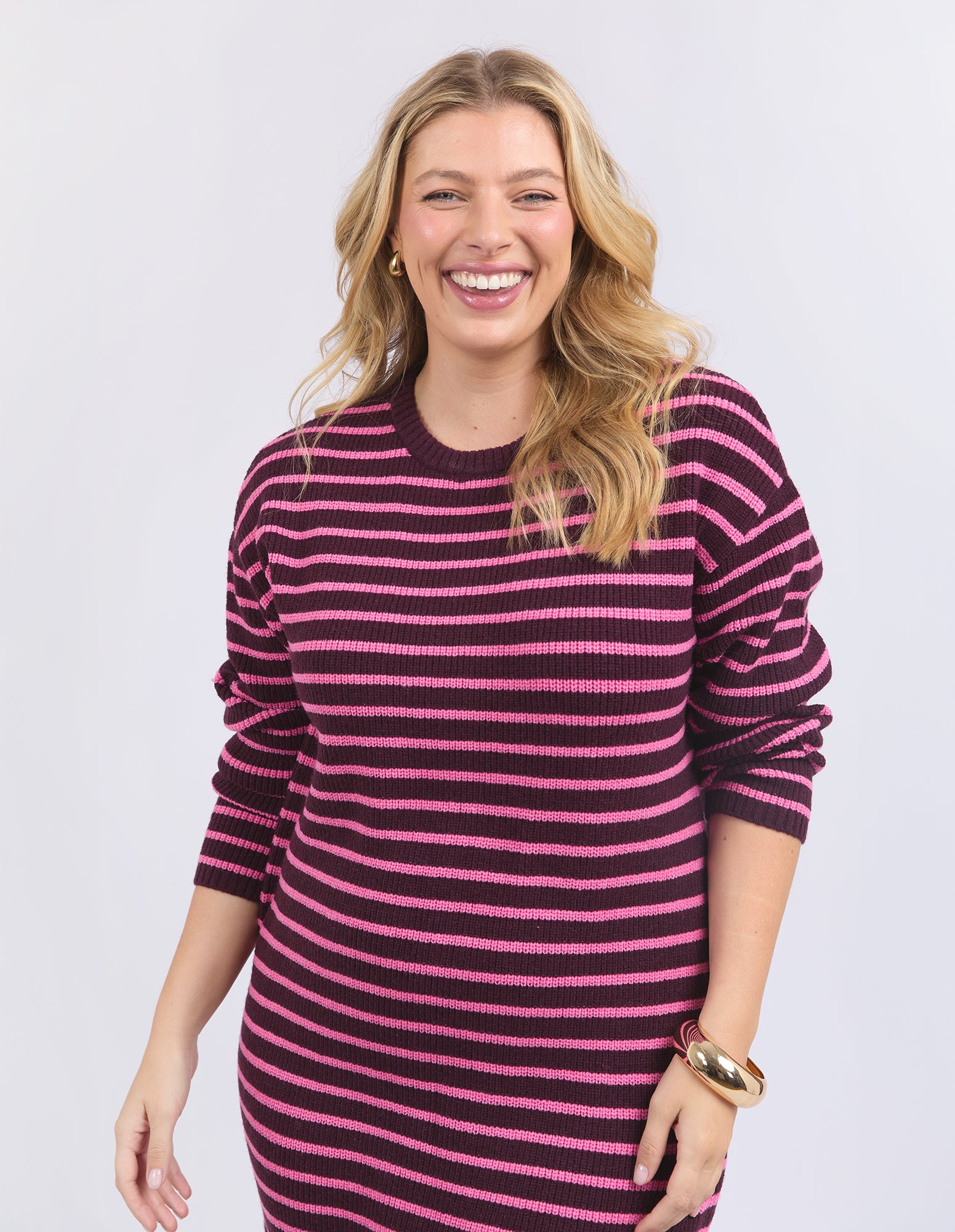 Tess Stripe Knit Dress Merlot /Pink