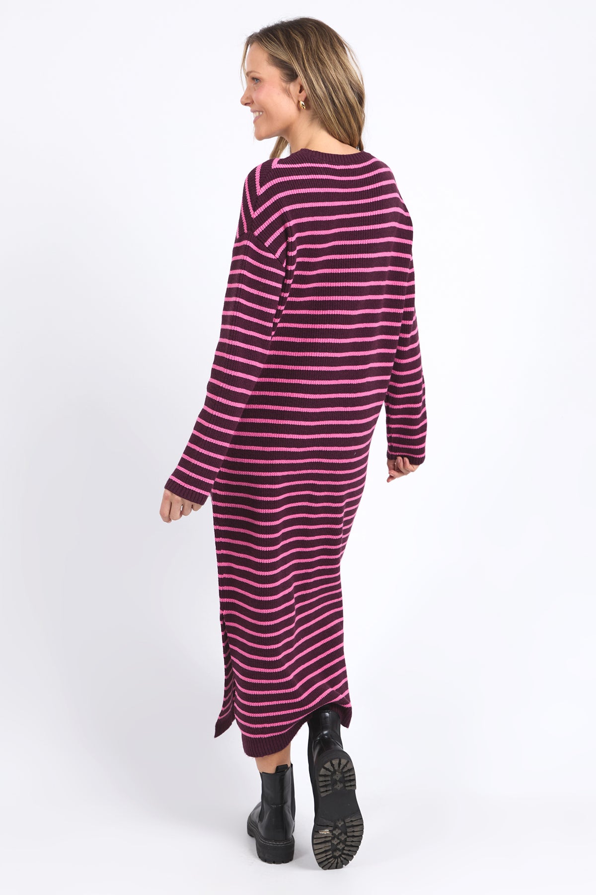 Tess Stripe Knit Dress Merlot /Pink