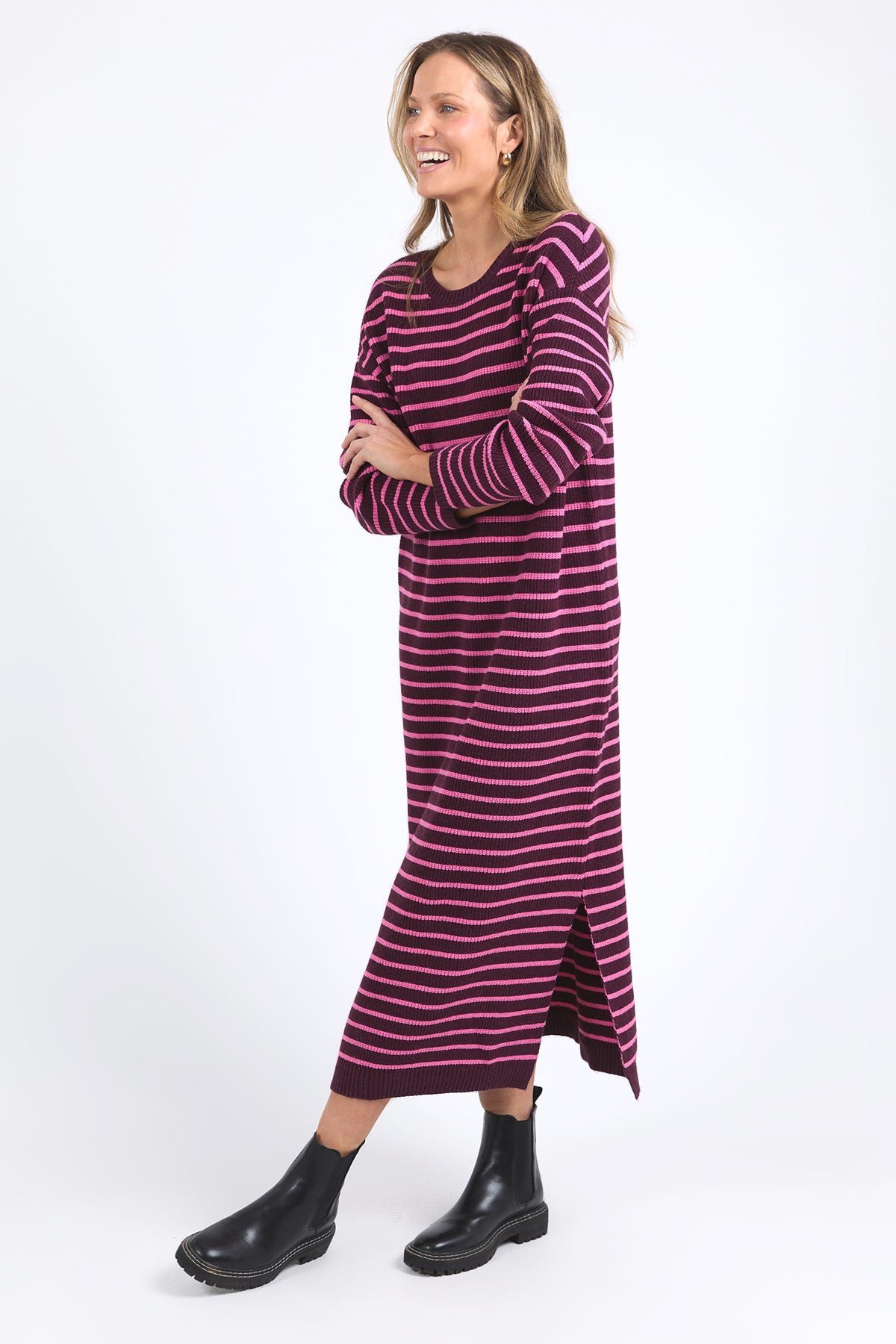 Tess Stripe Knit Dress Merlot /Pink