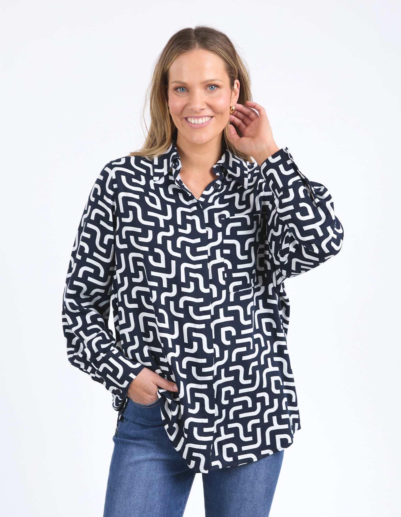 Gemma Geo Shirt Navy Geo Print
