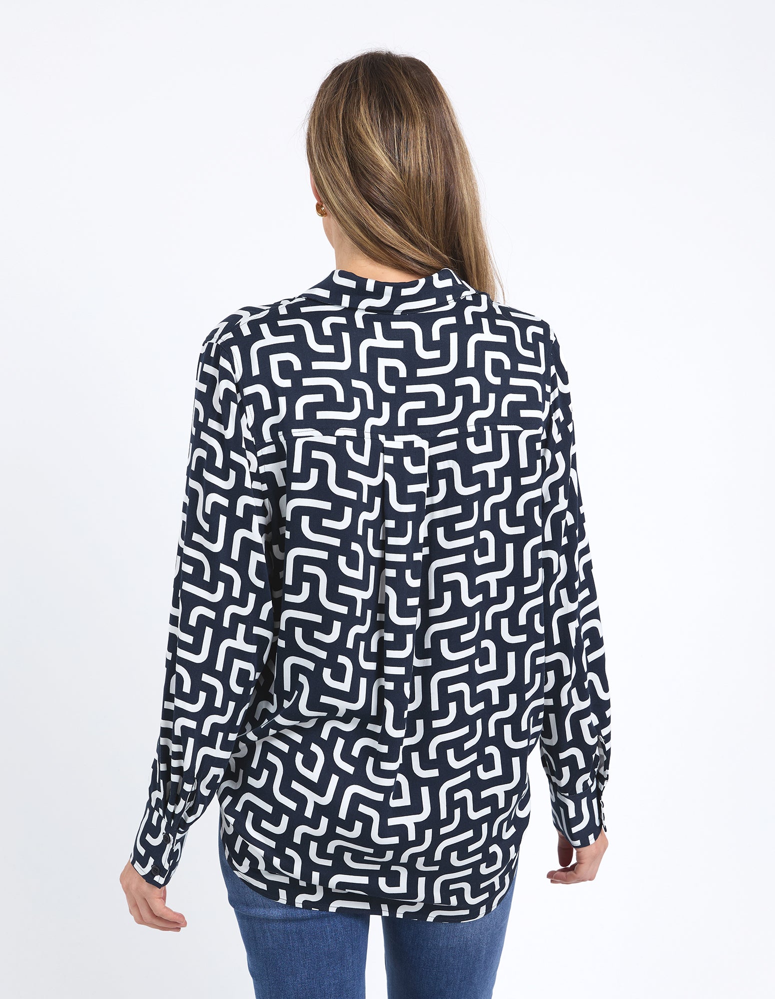 Gemma Geo Shirt Navy Geo Print