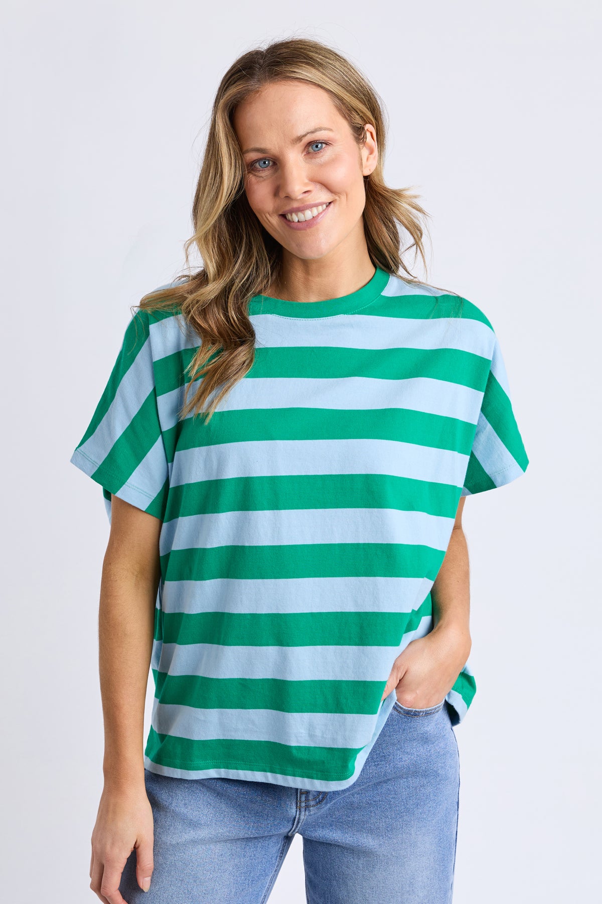 Poet Tee Green & Blue Stripe