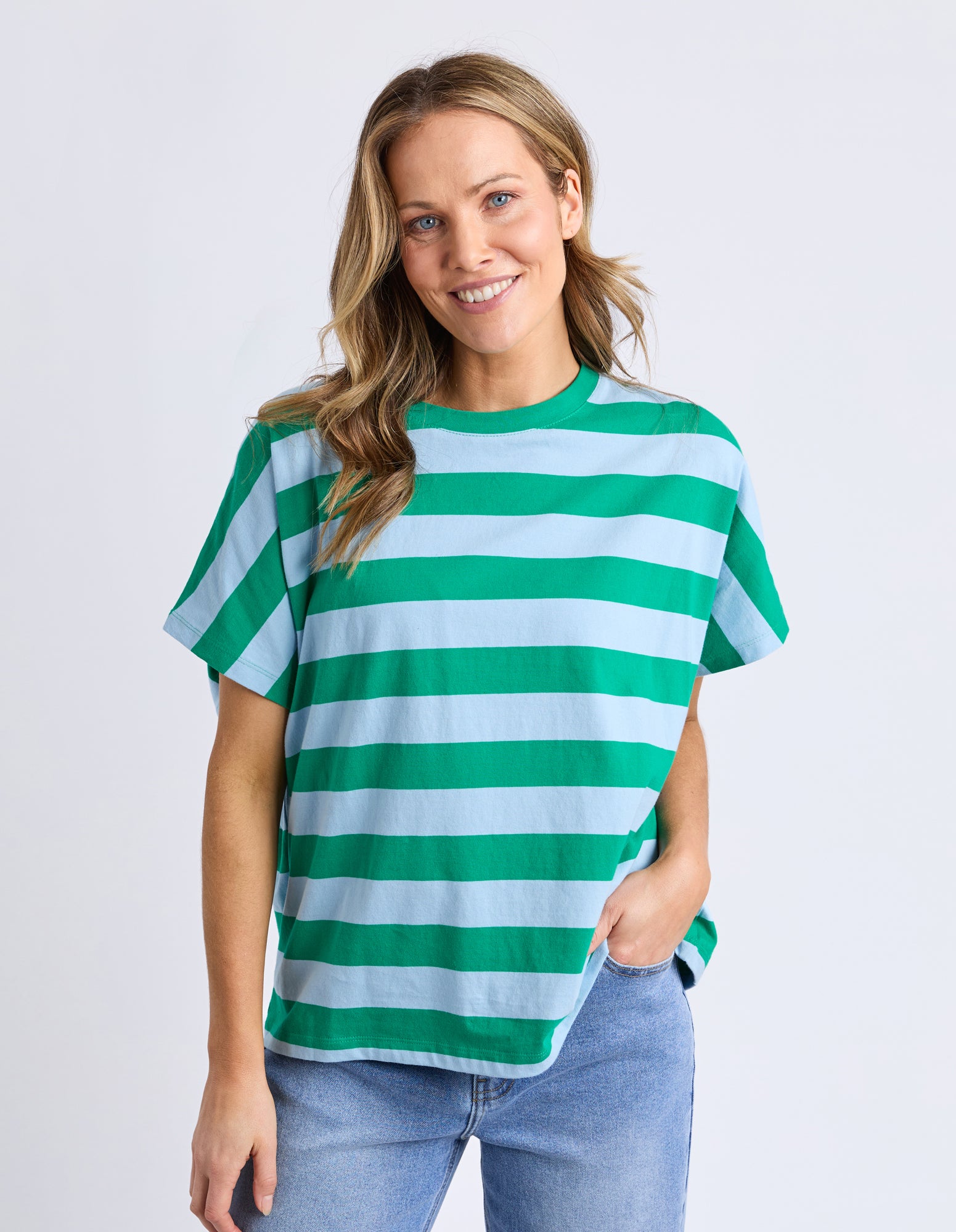 Poet Tee Green & Blue Stripe