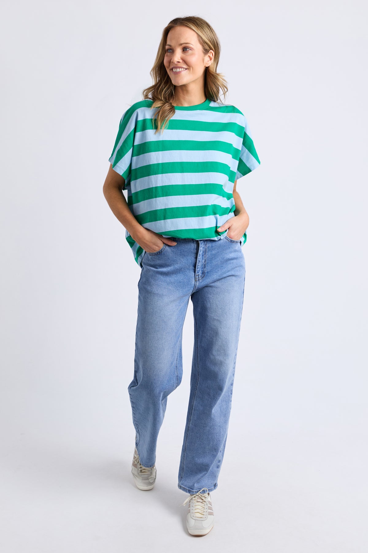 Poet Tee Green & Blue Stripe