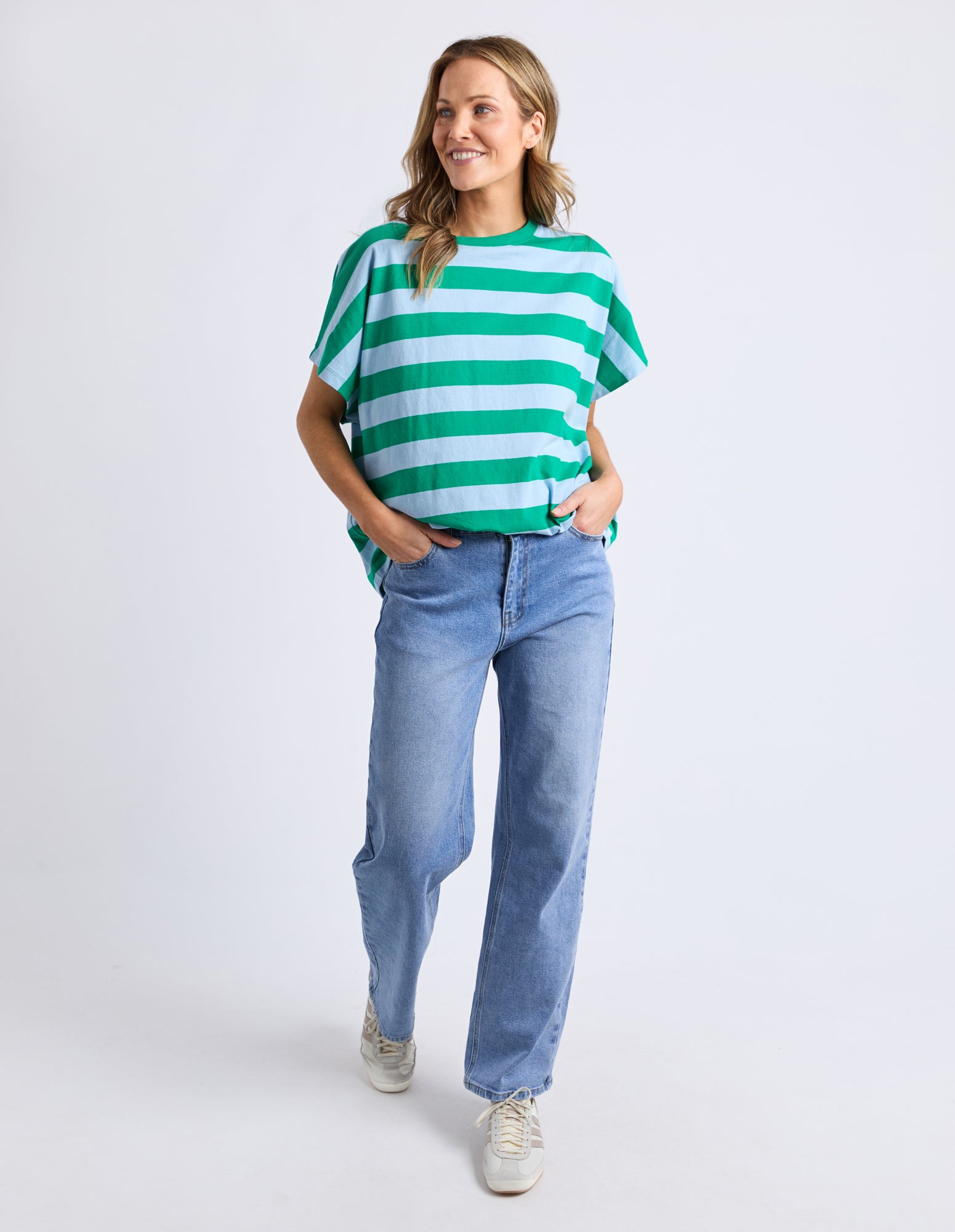 Poet Tee Green & Blue Stripe
