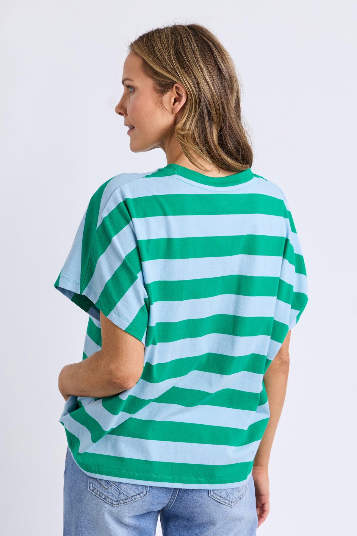 Poet Tee Green & Blue Stripe