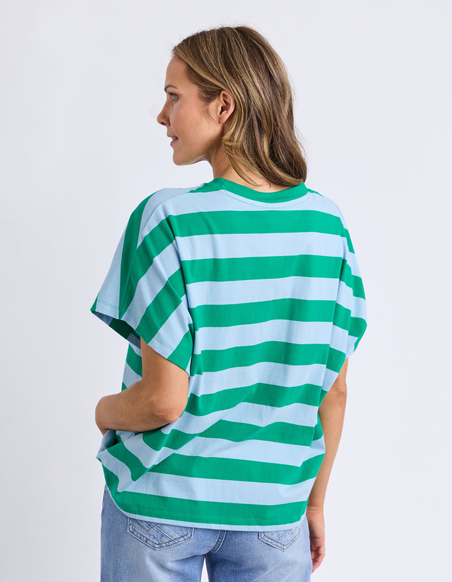 Poet Tee Green & Blue Stripe