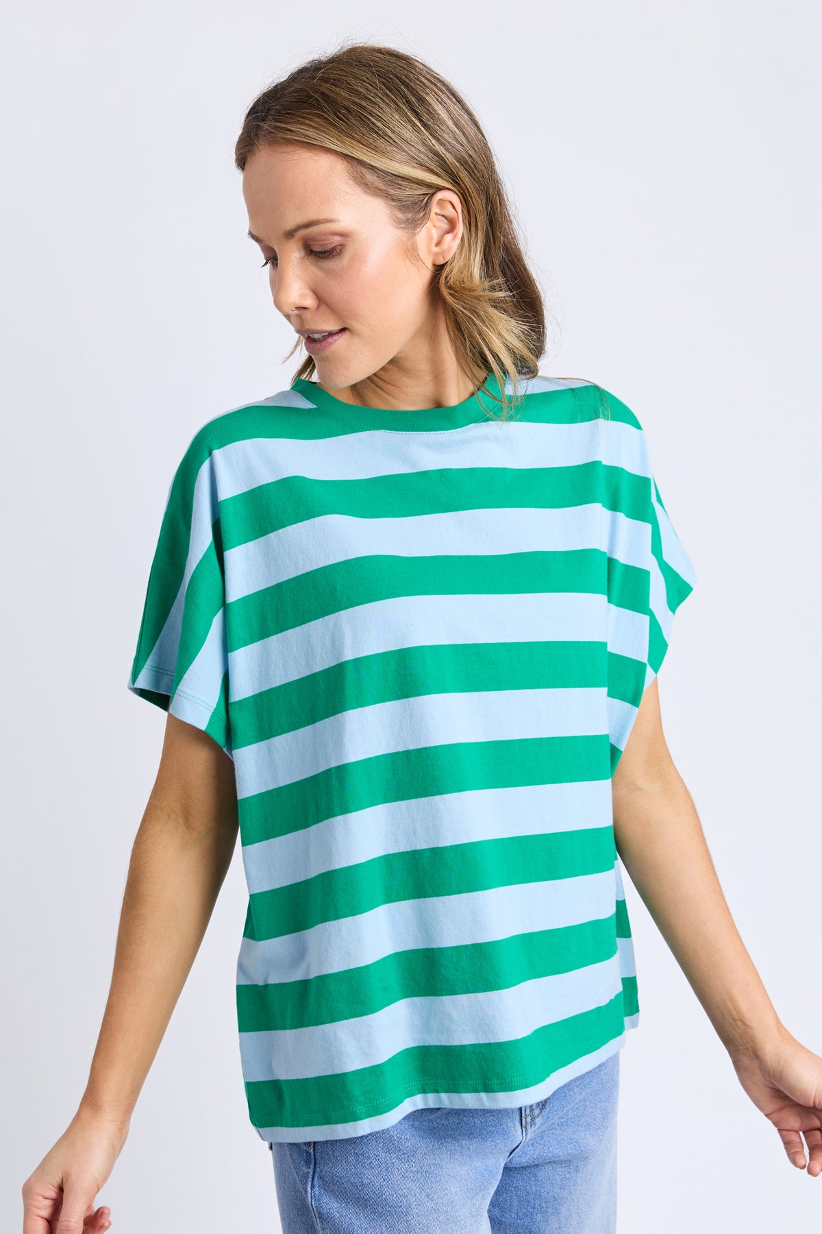 Poet Tee Green & Blue Stripe