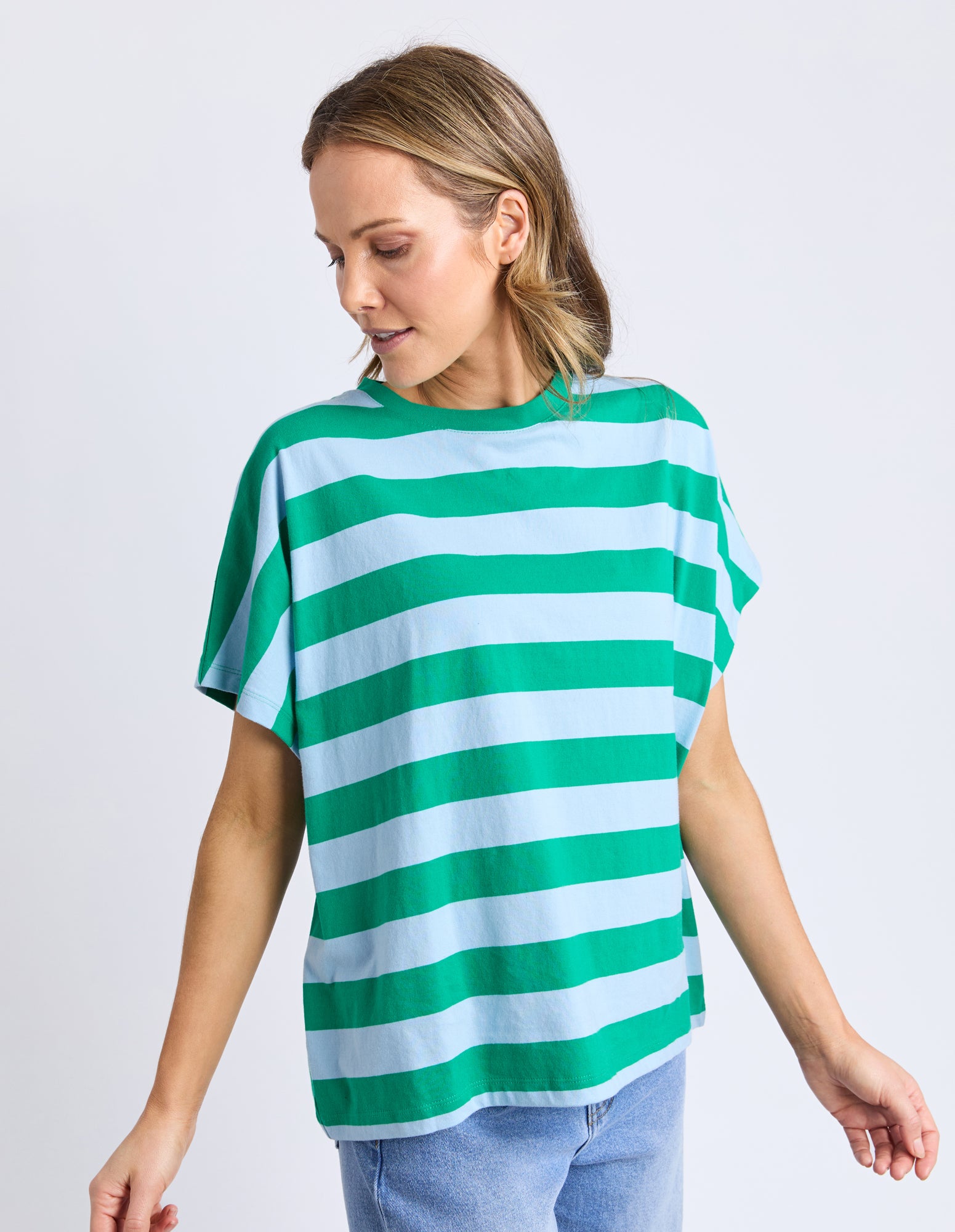 Poet Tee Green & Blue Stripe