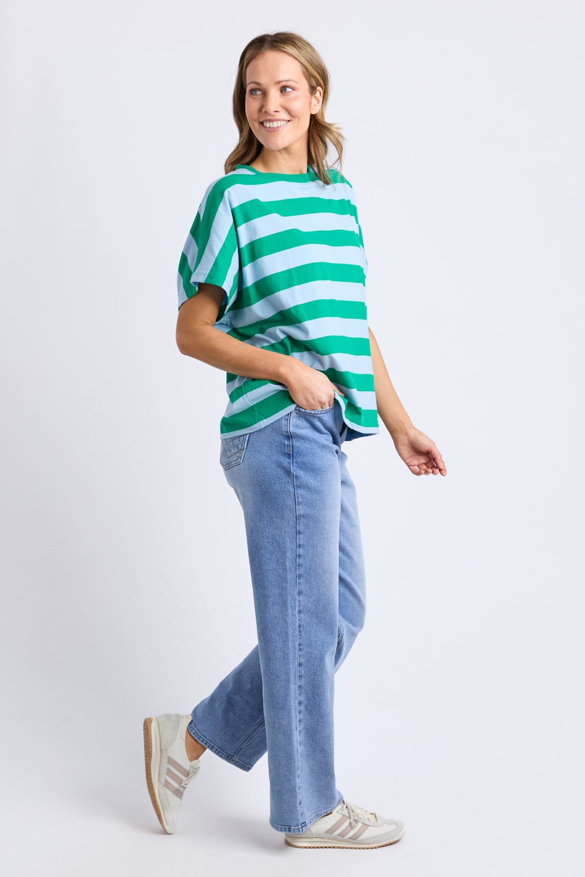 Poet Tee Green & Blue Stripe