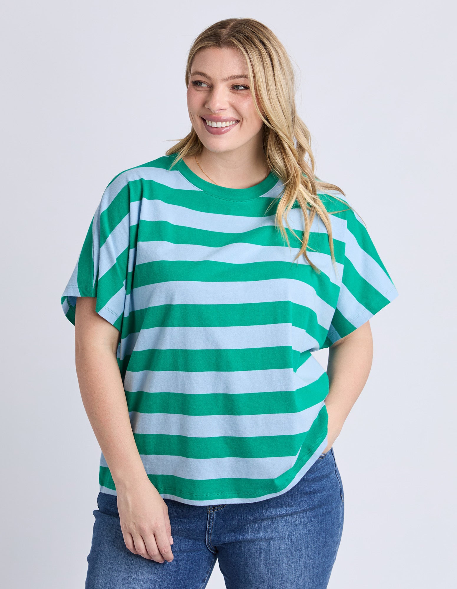 Poet Tee Green & Blue Stripe