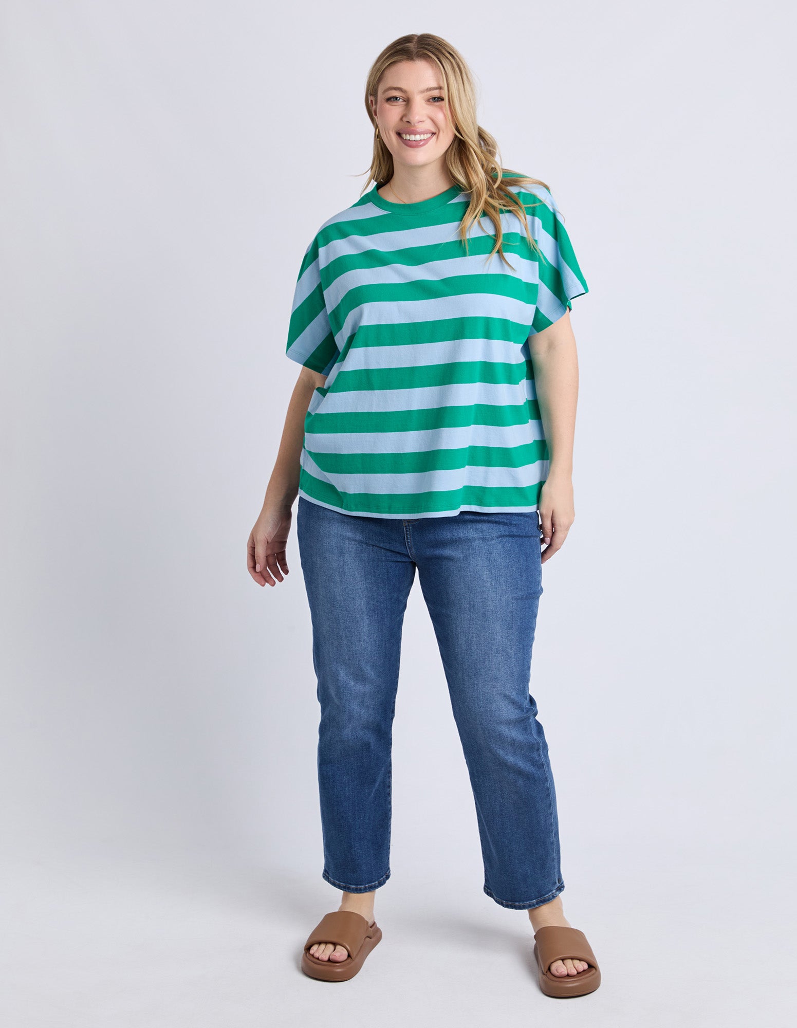 Poet Tee Green & Blue Stripe