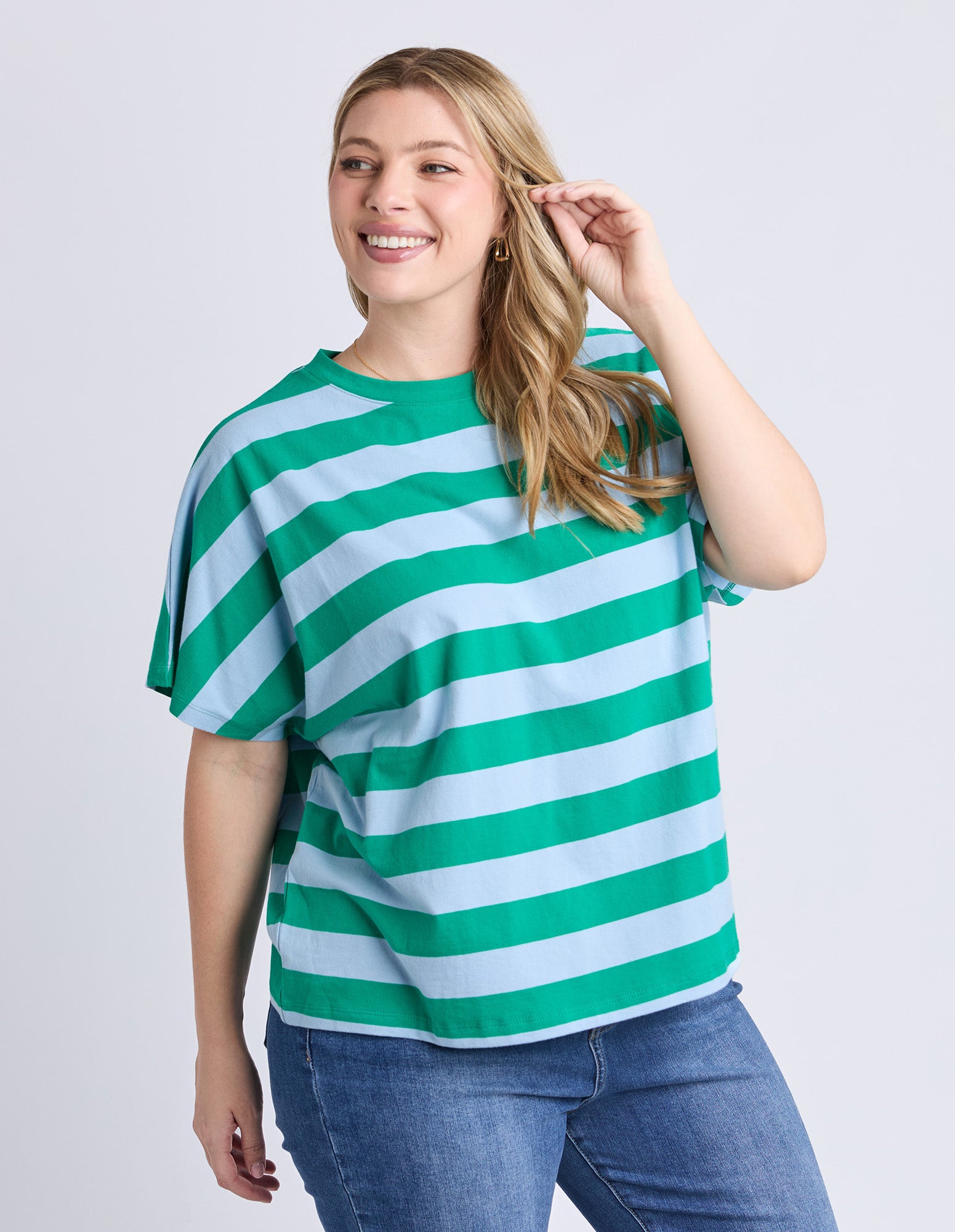 Poet Tee Green & Blue Stripe