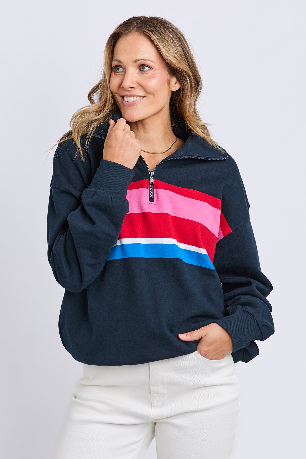 Real Love 1/4 Zip Stripe/Navy Body