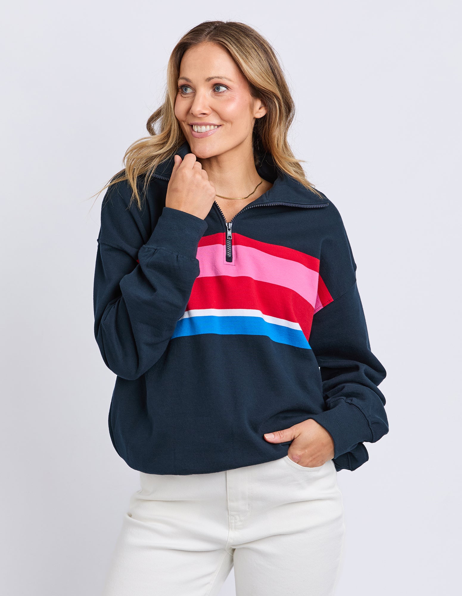 Real Love 1/4 Zip Stripe/Navy Body