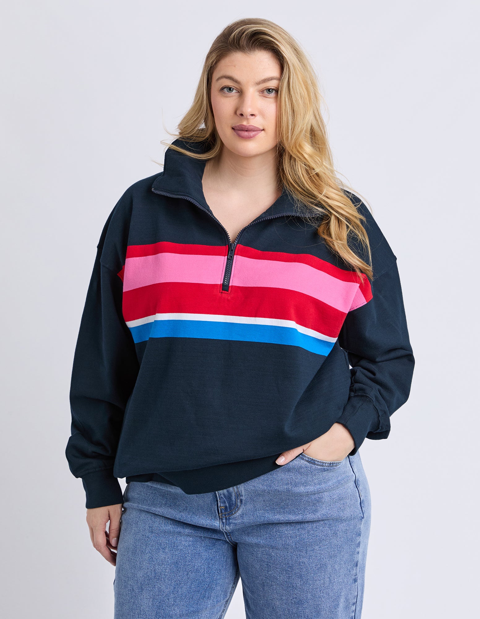 Real Love 1/4 Zip Stripe/Navy Body