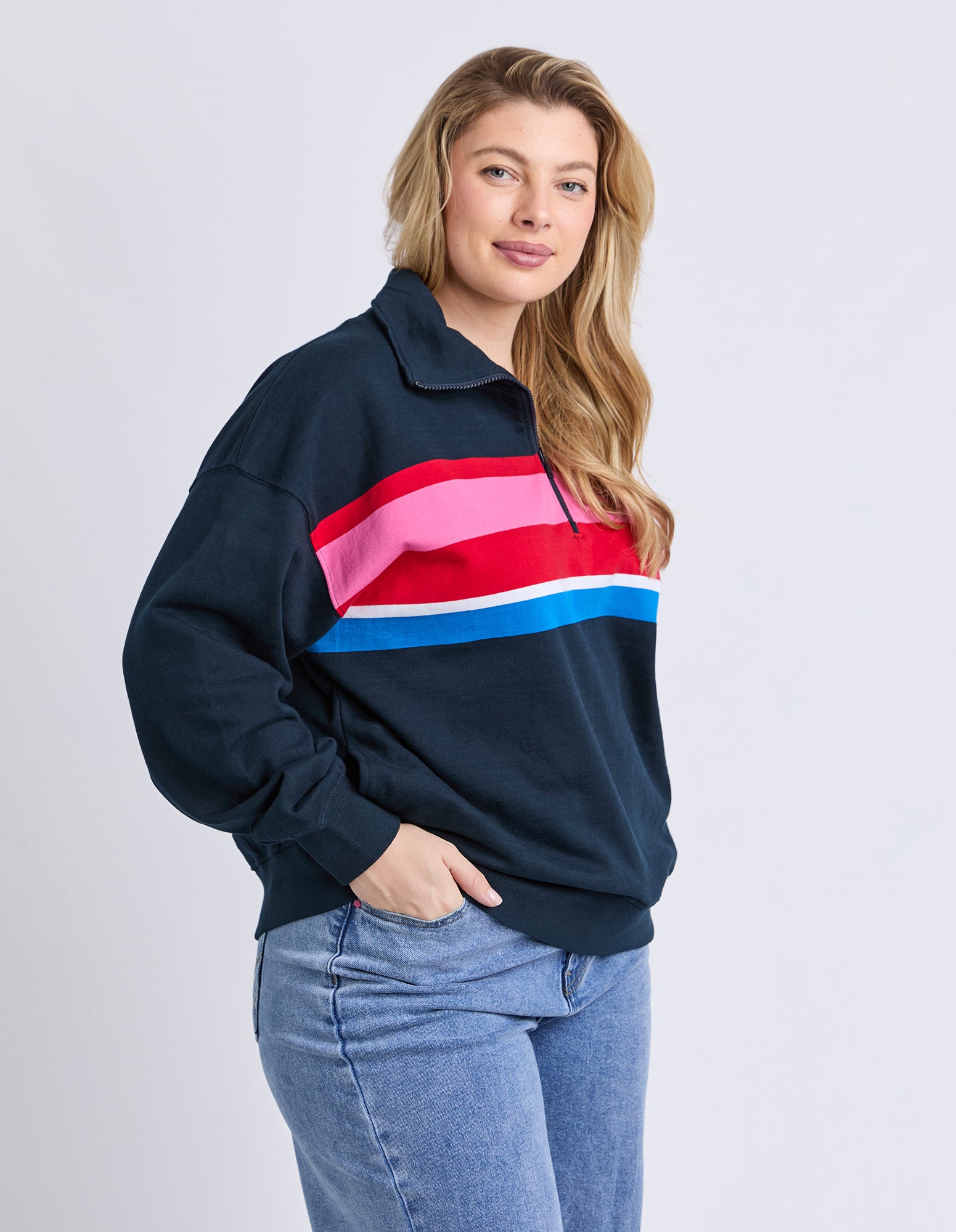 Real Love 1/4 Zip Stripe/Navy Body