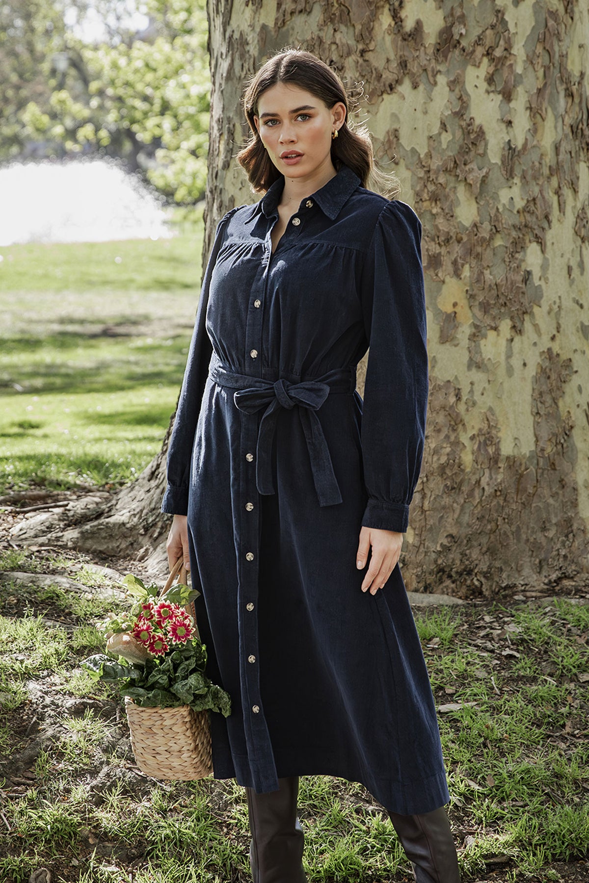 Serena Cord Dress Dark Sapphire