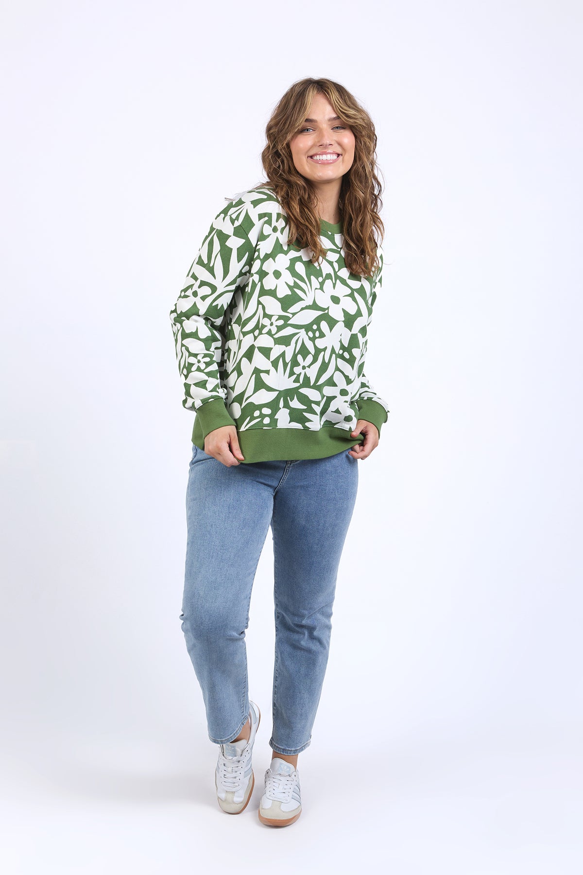 Stencil Floral Crew Cedar Green