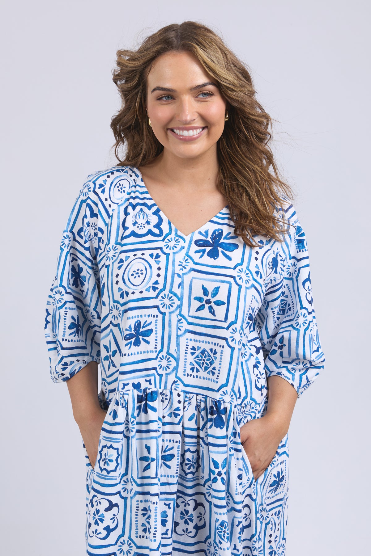 Dolce Tile Midi Dress Ocean Tile Print