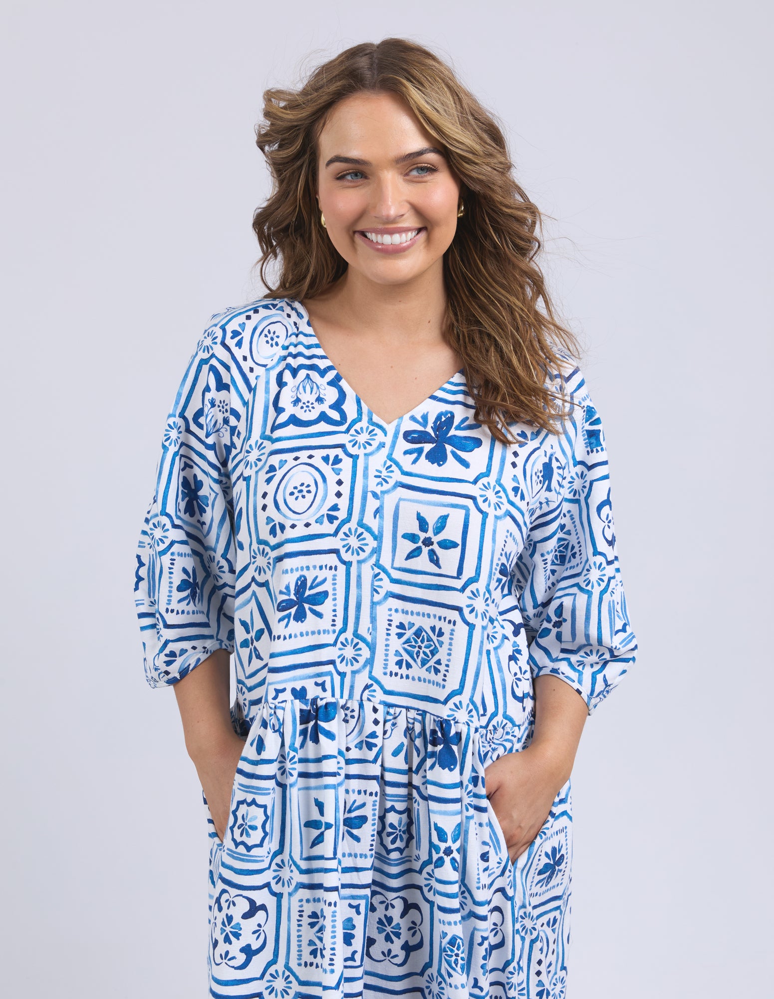 Dolce Tile Midi Dress Ocean Tile Print