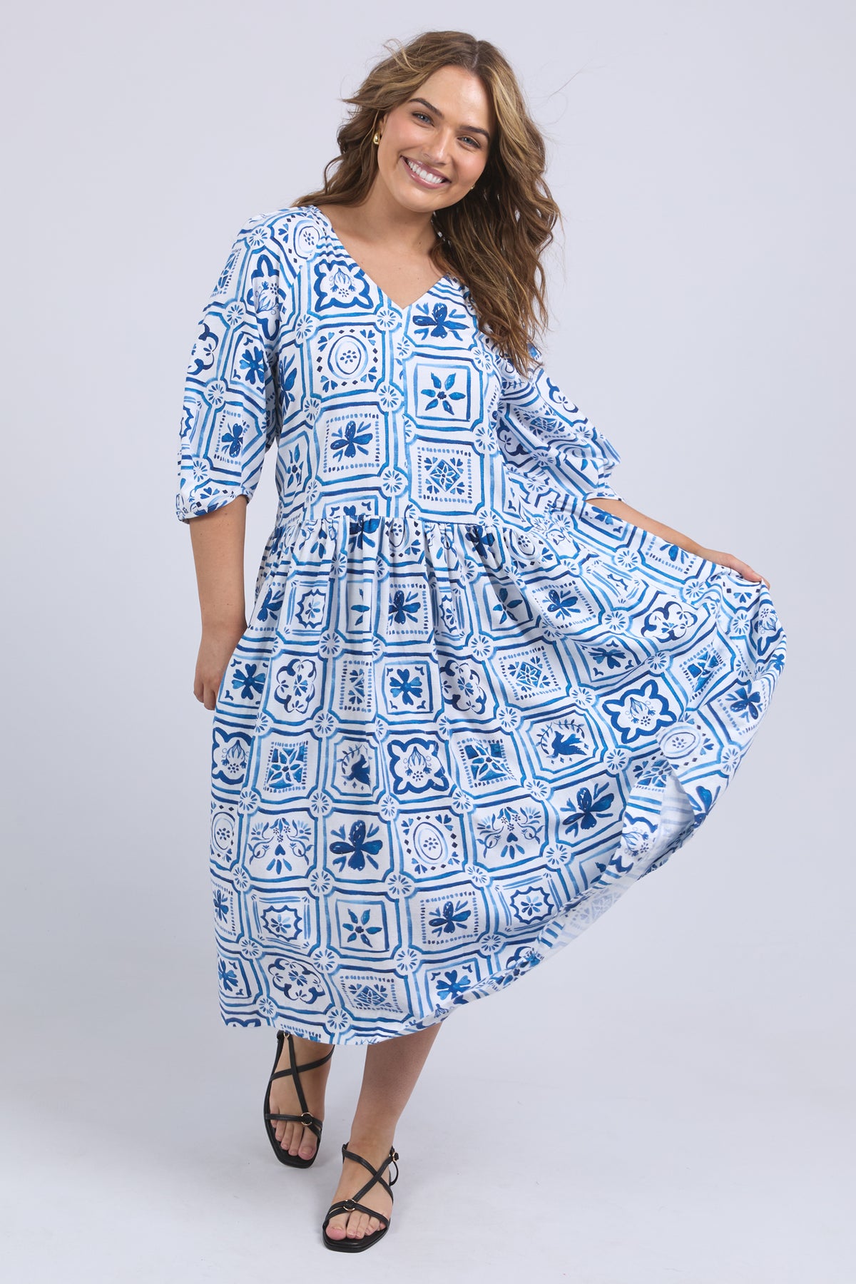 Dolce Tile Midi Dress Ocean Tile Print