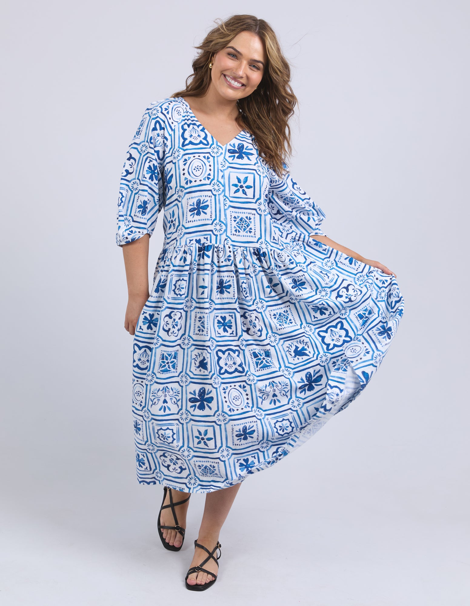 Dolce Tile Midi Dress Ocean Tile Print