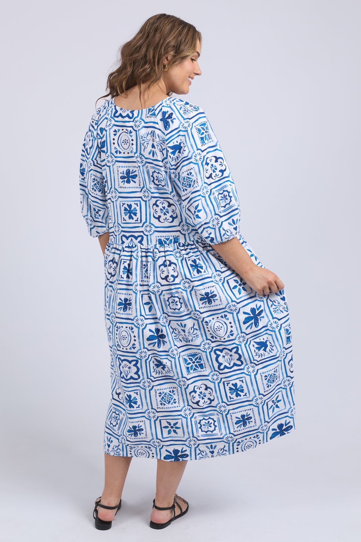 Dolce Tile Midi Dress Ocean Tile Print
