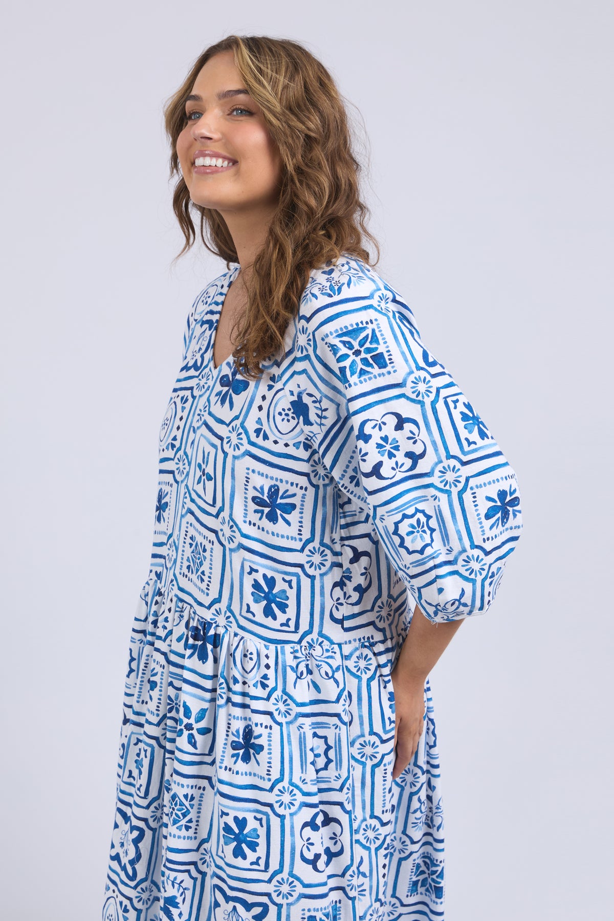 Dolce Tile Midi Dress Ocean Tile Print