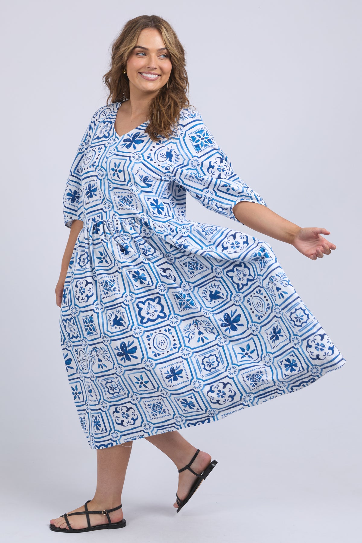 Dolce Tile Midi Dress Ocean Tile Print