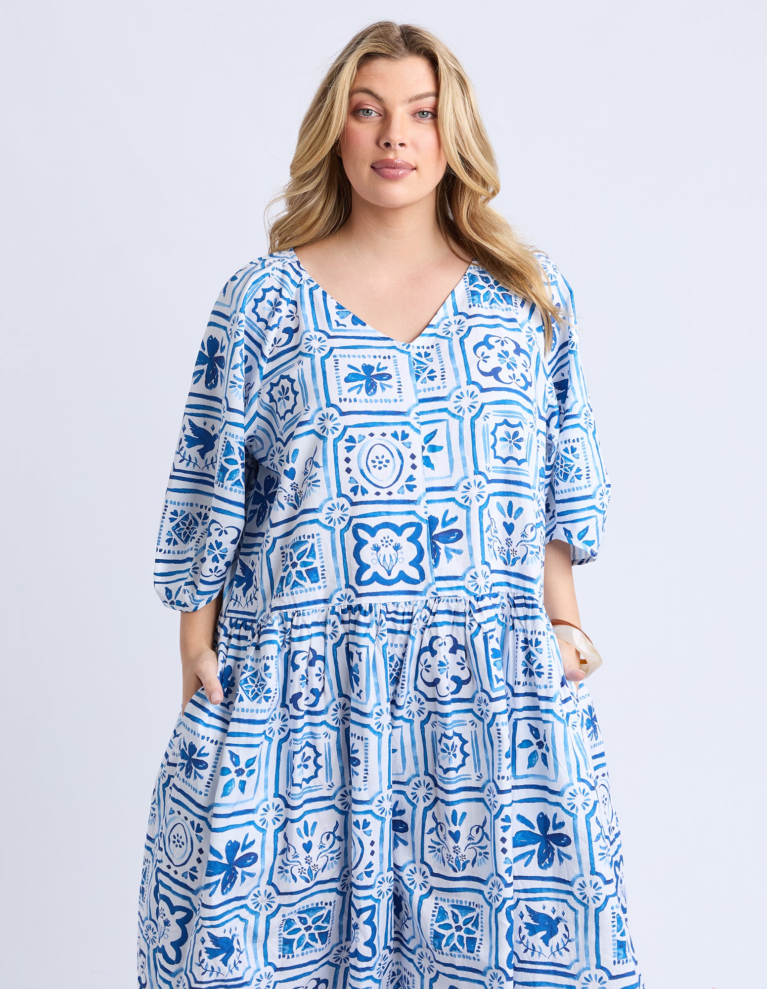 Dolce Tile Midi Dress Ocean Tile Print