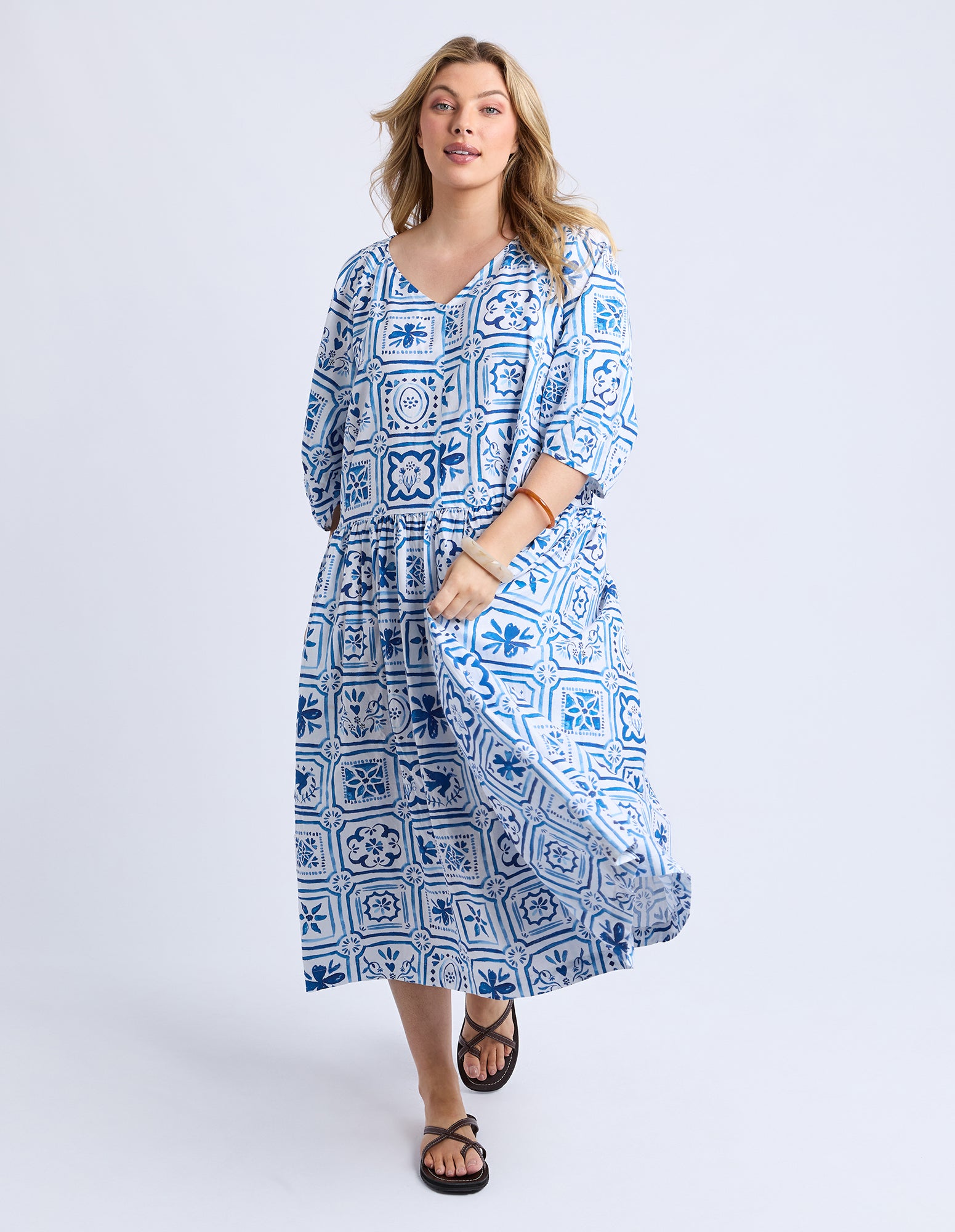 Dolce Tile Midi Dress Ocean Tile Print