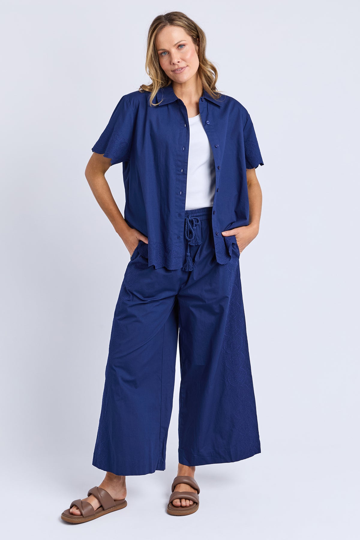 Odette Broderie Shirt Blu Depth Yrdage Prt