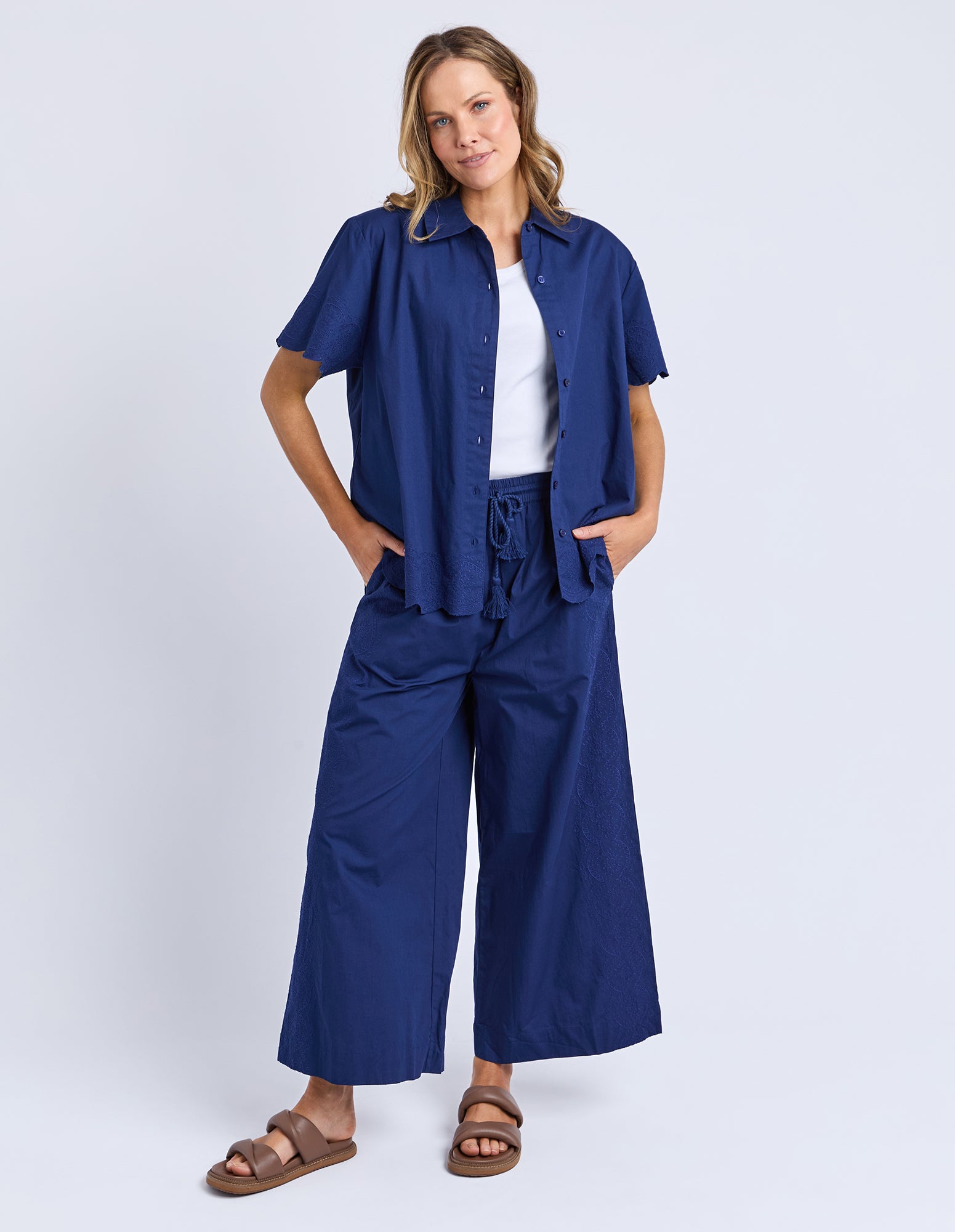 Odette Broderie Shirt Blu Depth Yrdage Prt