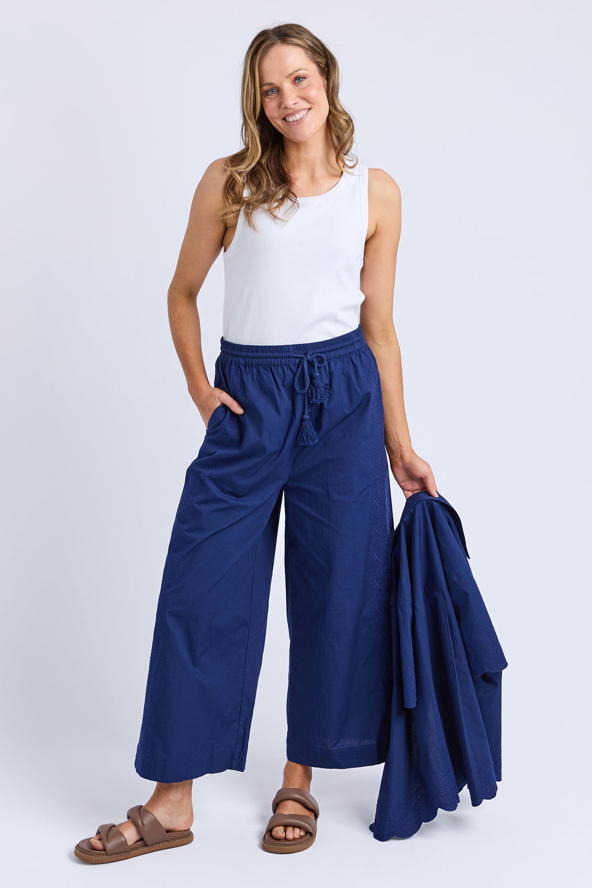 Odette Broderie Pant Blue Depths