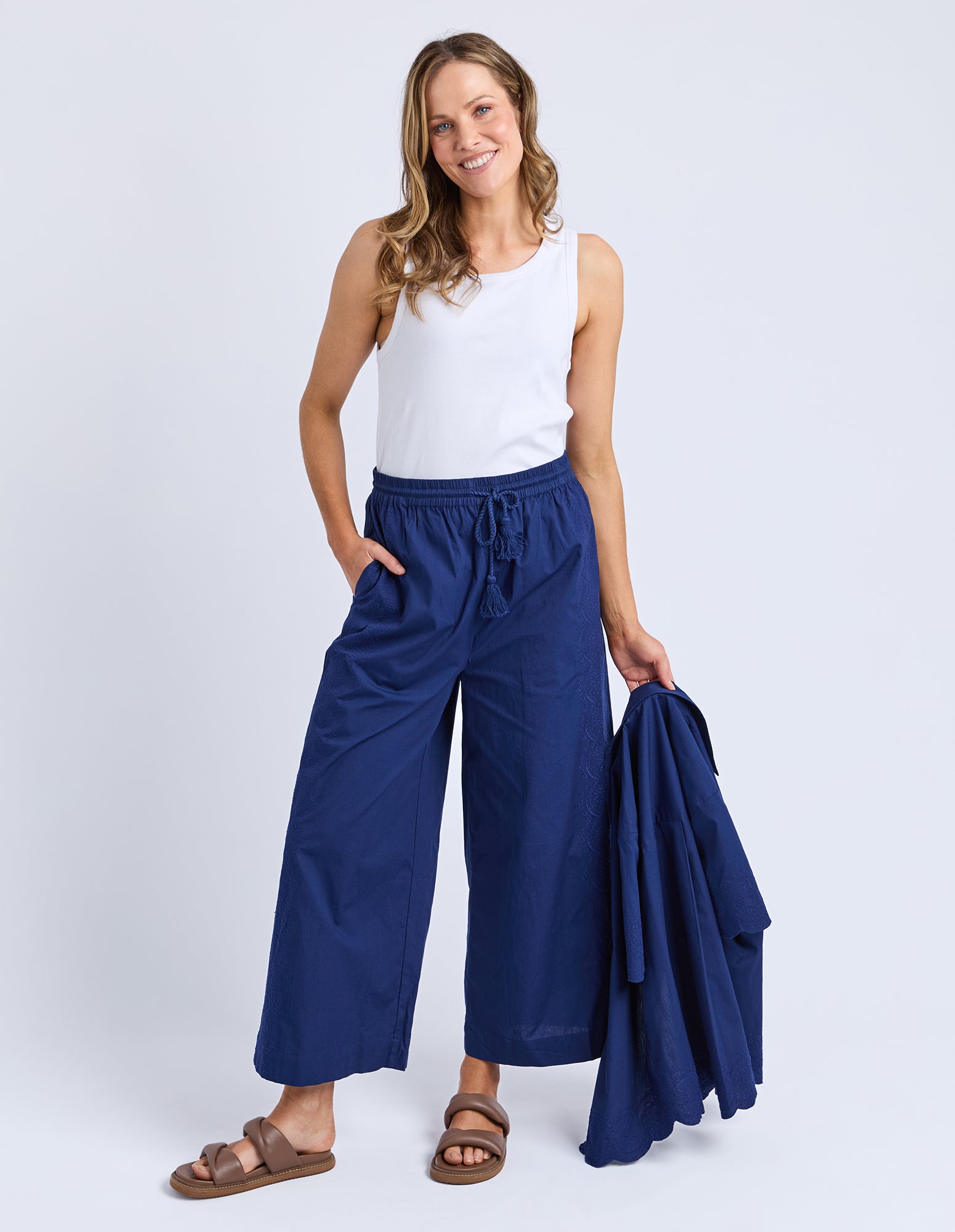 Odette Broderie Pant Blue Depths