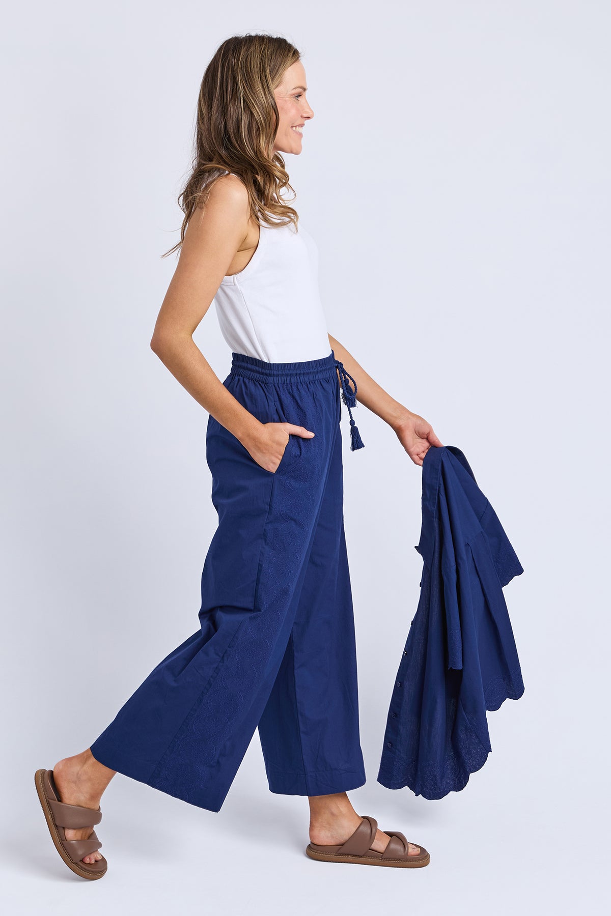Odette Broderie Pant Blue Depths