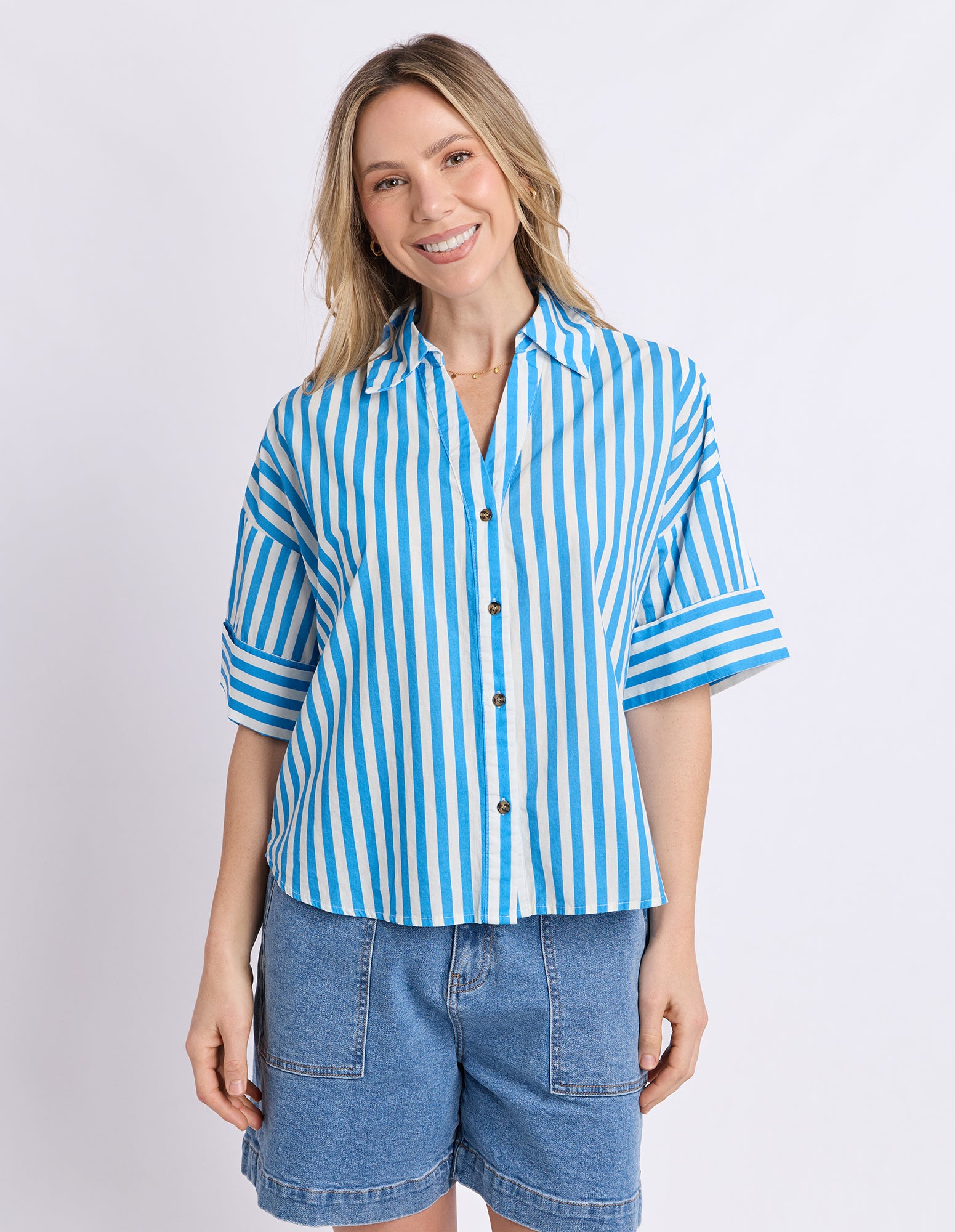 Striped Holiday Shirt Azure Blue/White