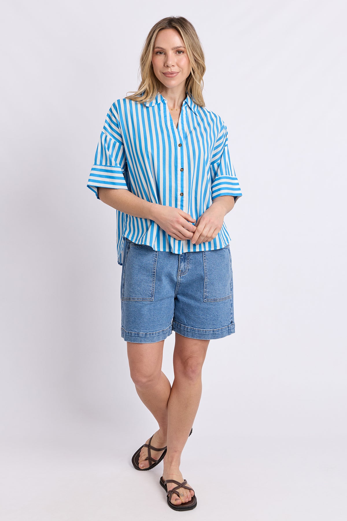 Striped Holiday Shirt Azure Blue/White