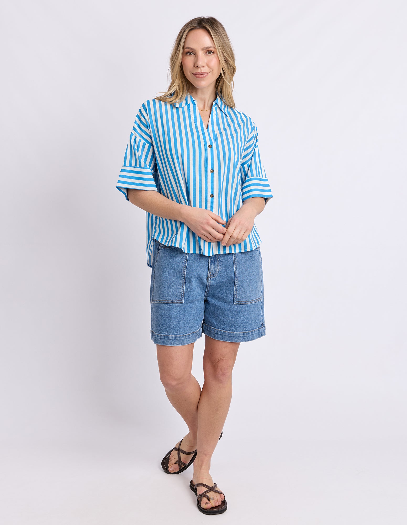 Striped Holiday Shirt Azure Blue/White