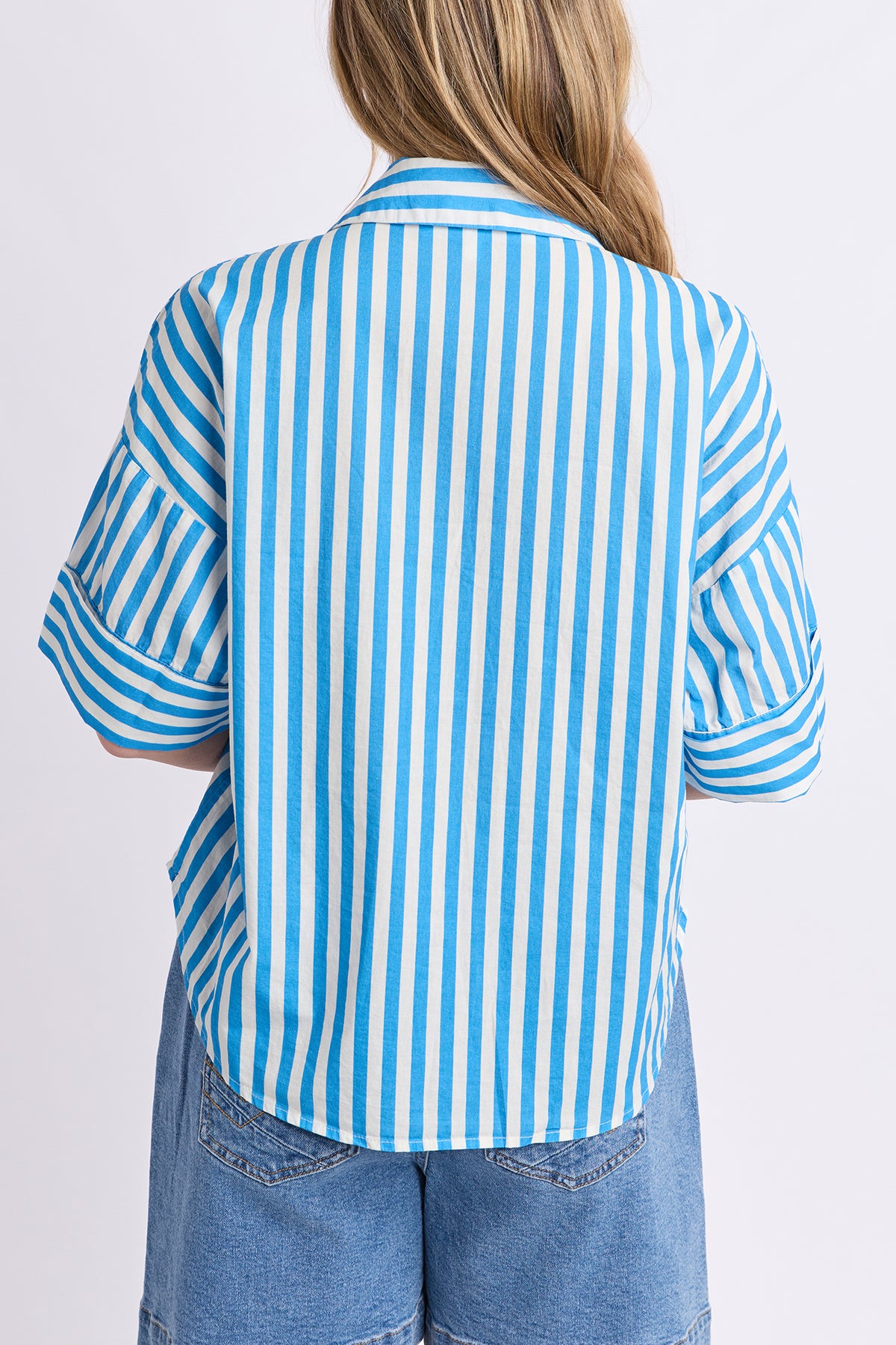 Striped Holiday Shirt Azure Blue/White